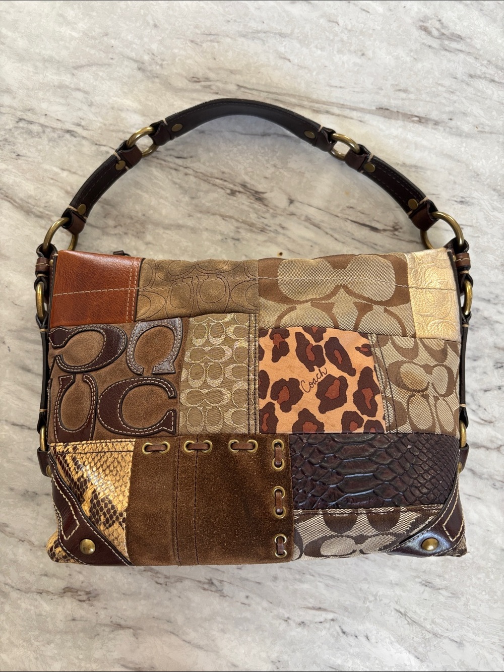 RARE VTG! Coach Carly Patchwork Mixed Leather Suede Shoulder Bag